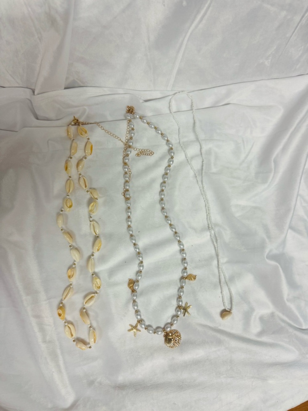 Gold and Pearl Seashell Charm Necklace Set